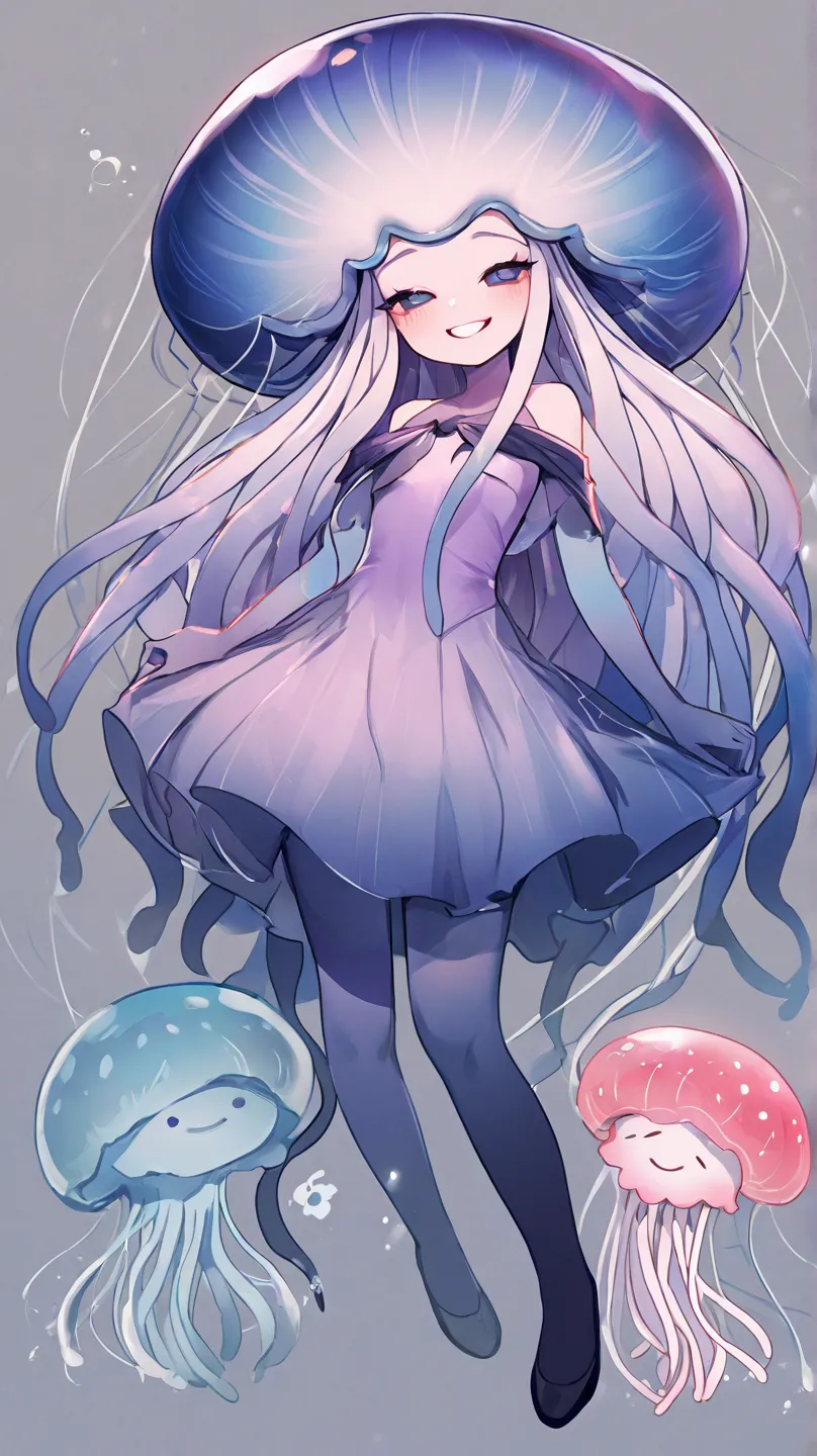 visiosomal, The jellyfish girl is smiling、deep sea、