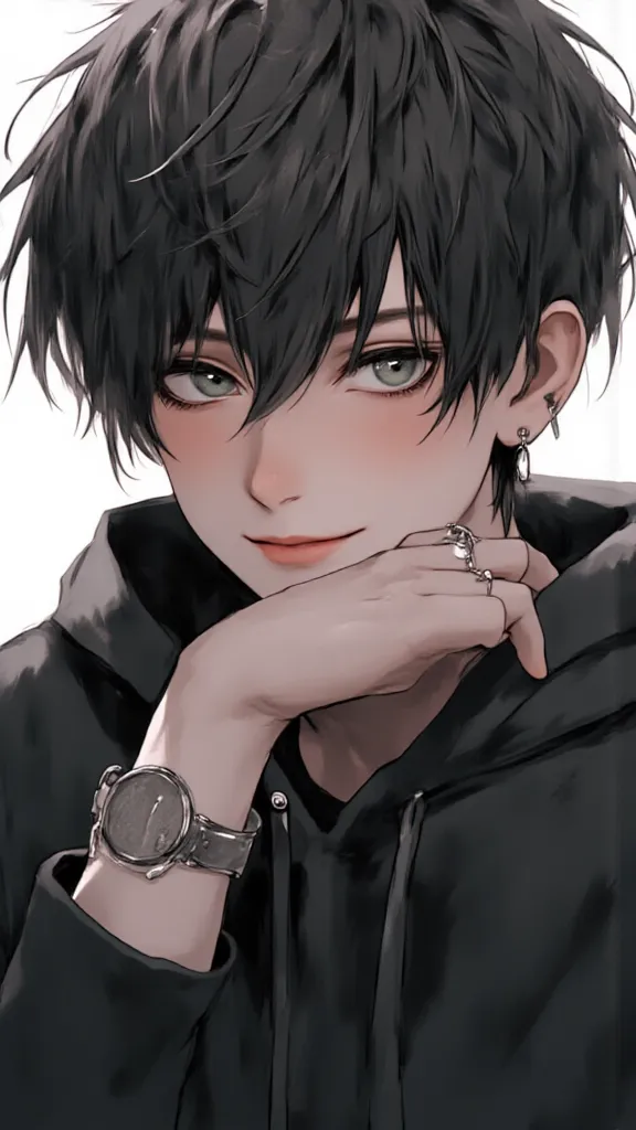 Single， male， 18 years old，cartoon風格，cartoon，Shut up，high resolution，short hair，Bangs，simple background， Dark Hair，blue eyes，hood，detail，高detail，quality，high quality，is very detailed，precise，眼間Bangs，Aho，Messy hairstyle，emphasizes a sleek hairstyle/Hair， Ex...