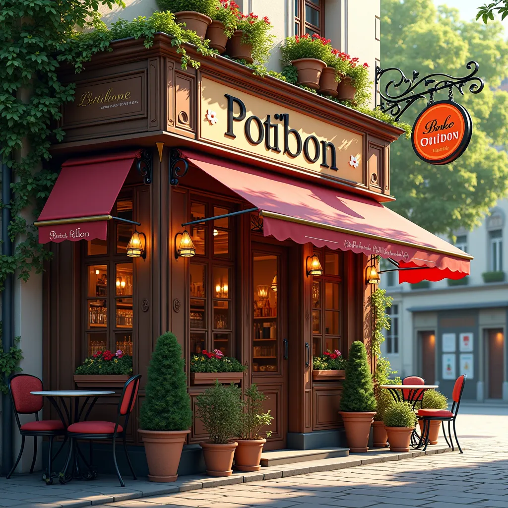 A restaurant with the Poti'bon sign a French restaurant