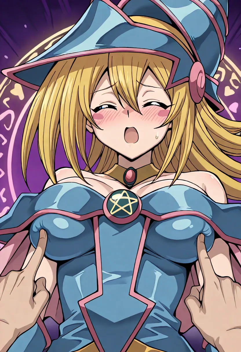 Black Magician Girl, embarrassed, Estrus season, Female face, Medium breasts, blonde hair, pink magic circle, 8K, 4k, highest quality, High resolution: 1.2), cute anime face, Pink blush on cheeks, noise removal, Leotard that bites into, (nsfw), 1girl, solo...