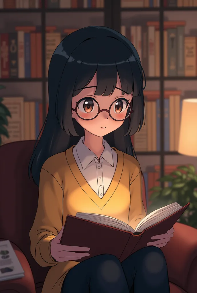 Narumi from Pokémon wears round glasses and reads a book