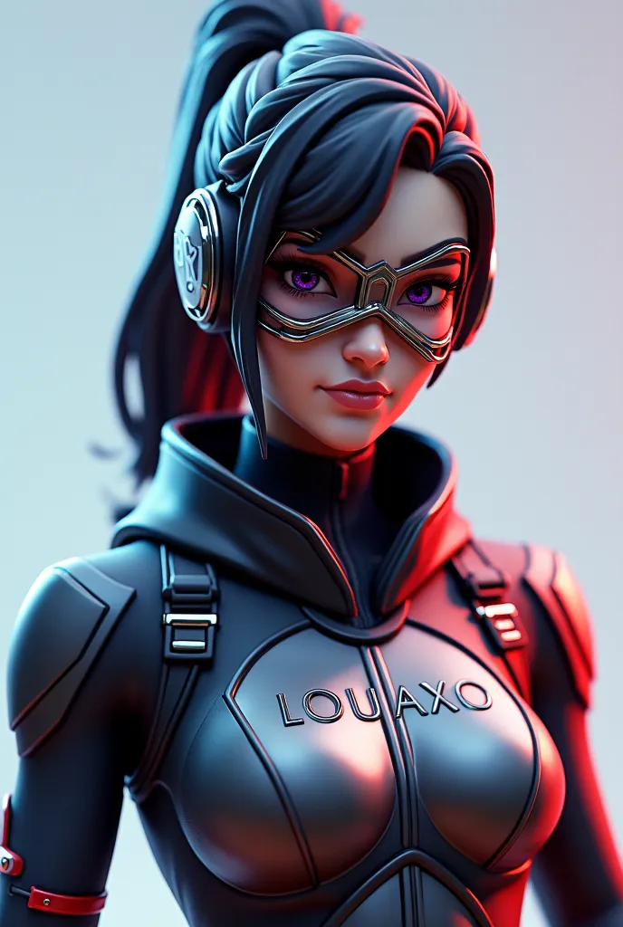 A Fortnite profile picture with the superhero skin girl all grill with her grill mask and writes Louaxo on the skin