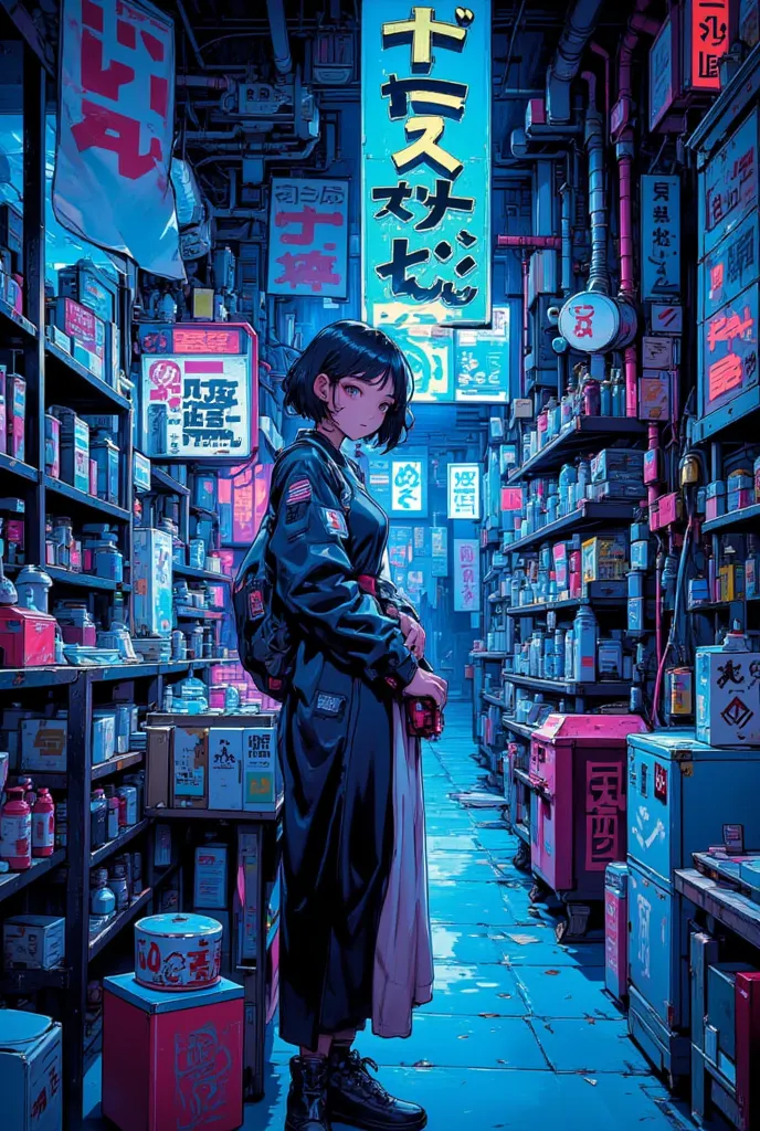 看板だらけのよく分からないお店の pixel アートのシーン, I don't know the shopkeeper's woman,CMYK palette, Lofi Girl ,驚くべき pixel アート, pixel アニメーションスタイルの街並み,Neon sign,Blue Light,Pixel art scene of an unfamiliar store full of, pixel アニメーション静止画アニメ色紙, pixel ゲームイラスト  , mamoru hosoda,  ...