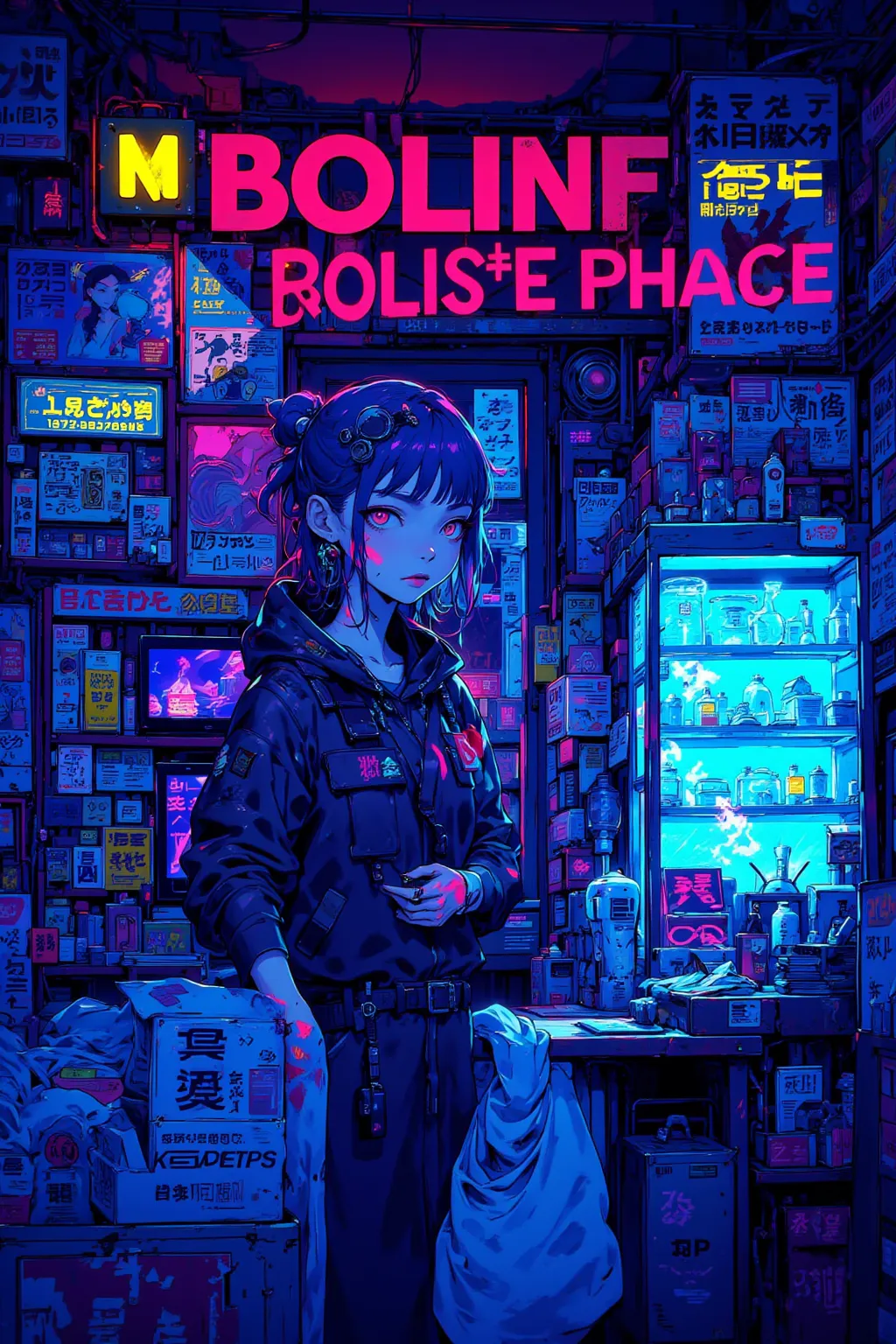 看板だらけのよく分からないお店の pixel アートのシーン, I don't know the shopkeeper's woman,CMYK palette, Lofi Girl ,驚くべき pixel アート, pixel アニメーションスタイルの街並み,Neon sign,Blue Light,Pixel art scene of an unfamiliar store full of, pixel アニメーション静止画アニメ色紙, pixel ゲームイラスト  , mamoru hosoda,  ...