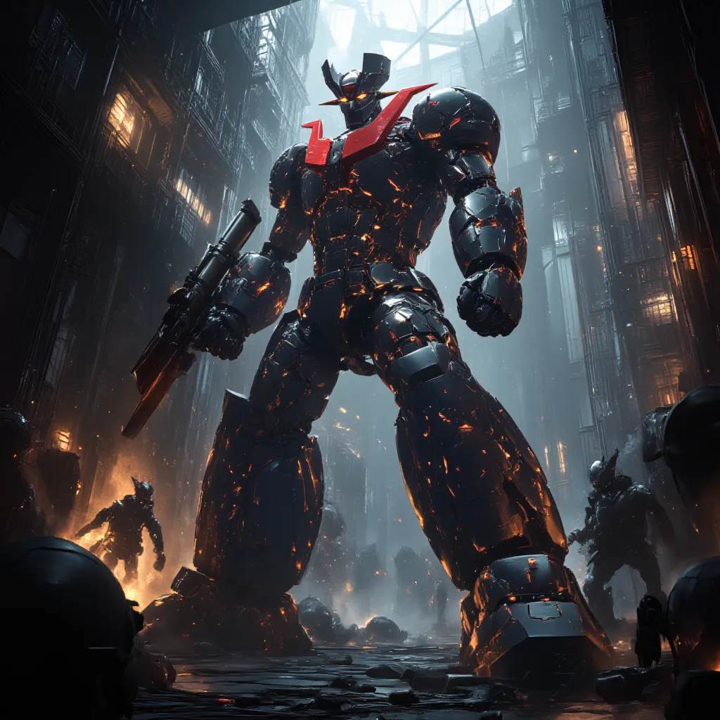  Modified Mazinger Z 、Mazinger Z is illuminated with natural light。steel、is composed of modern materials such as laminated armor、other industrial elements。Just like the real thing、The Mazinger Z is 100 meters tall。The industrial environment of modern nucle...