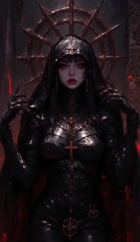 (high quality, 8k, 4K, High detail, High Contrast, masterpiece:1.2, 最high quality, Best aesthetics), ((Black female grim reaper:1.1)), Dark Color Palette, Black Death, Insufficient lighting, Devil's Drug, Magic circle and tapestry hanging on the wall, ...