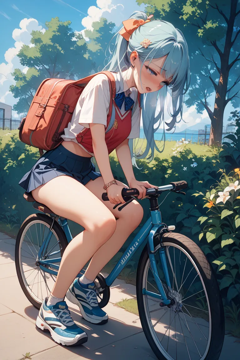 High school girl masturbating on a bicycle saddle