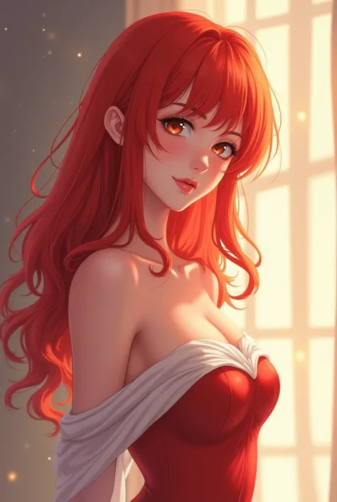 Red-haired woman with good body in anime