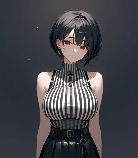  Killer Whale Girl, black hair, in black eyes,with big breasts,smile,Black Glove,awesome,Black circled eye rim ,Black tone, short hair , in black eyesกว้าง,milf, Sleeveless Top,sad,sit,black background,cute look,Black Shirt,Black Claw Top ,cute look,stripe...