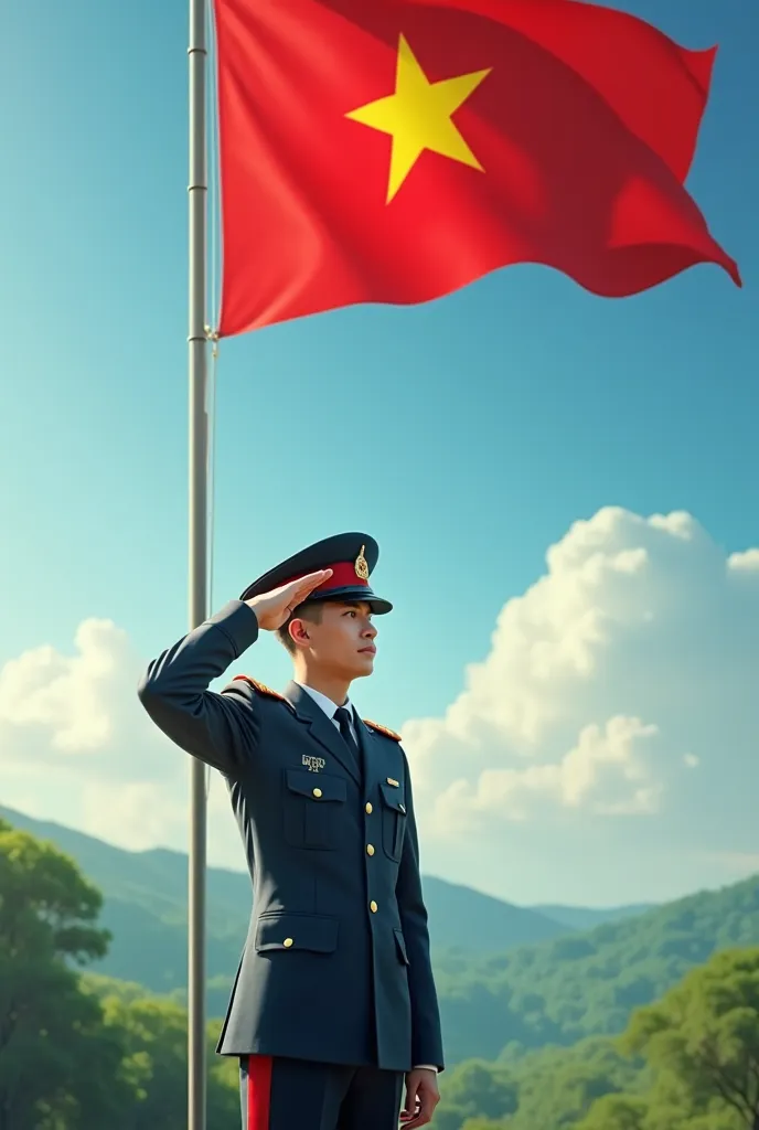 The young man saluted the Vietnamese flag 