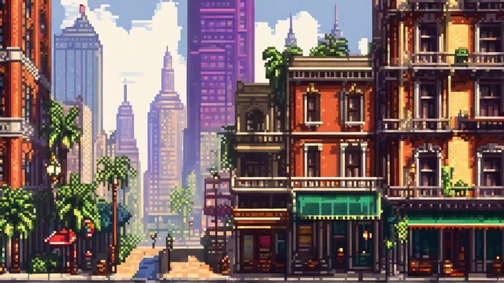 create a pixelart of xix century city in USA