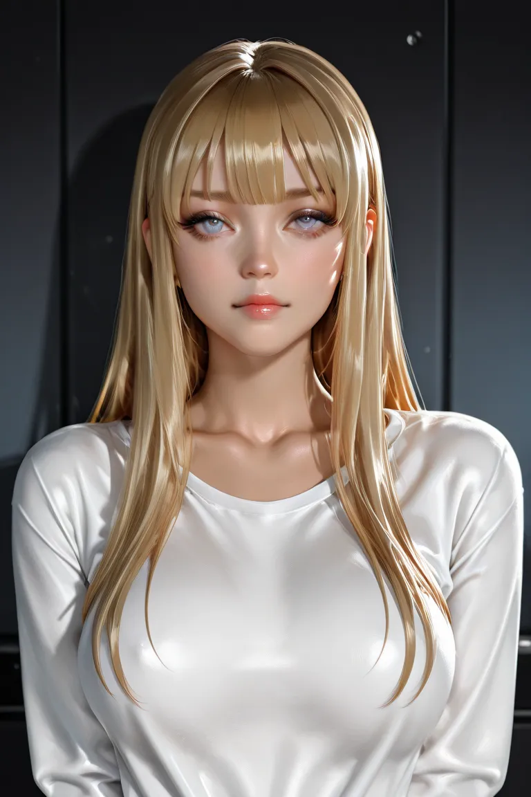 realistic, cyber, 3d, a girl wearing a shirt that says Claire Assistant