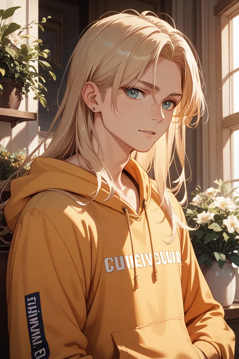  Gold　 neutral　male　long hair　hoodie