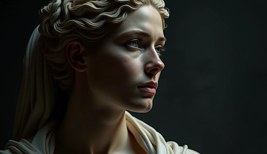 A hyper-realistic, detailed portrait of a Stoic woman, inspired by the wisdom and resilience of philosophers like Marcus Aurelius and Seneca, but envisioned as a strong, composed, and confident female figure. Her expression is calm, wise, and introspective...