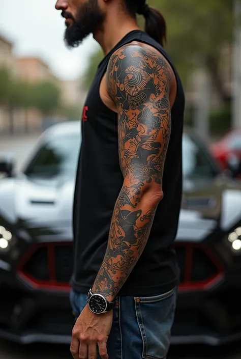 put a tattoo on your arm and a car behind you