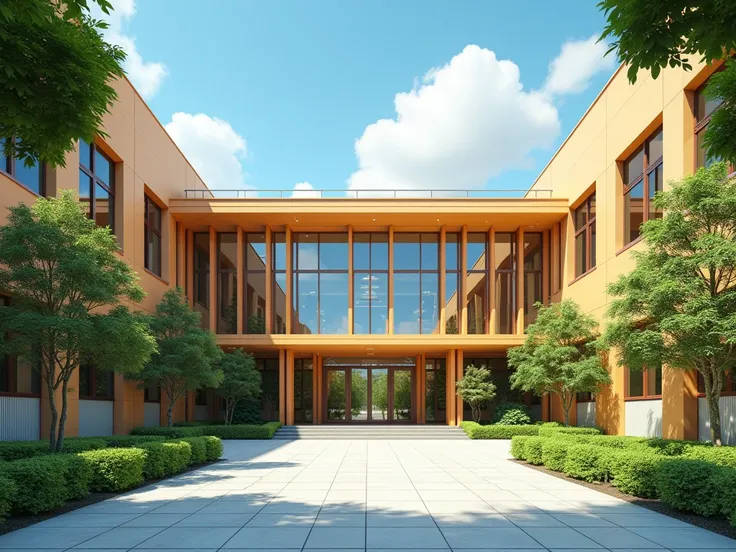  Sunny、Front of the door、Front renderings、Multi-storey modern office building for teaching、School entrance