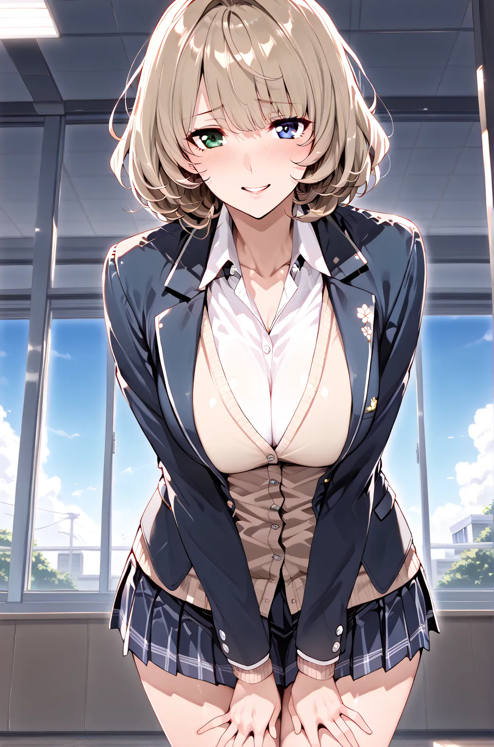 (kaede takagaki), (Masterpiece, top quality, super detailed:1.5), super high res, very beautiful, 8k, anatomically correct, precise, full fingers, one woman, solo, sexy adult woman, mature woman, breasts, ash blonde hair, shoulder length hair, curly hair, ...