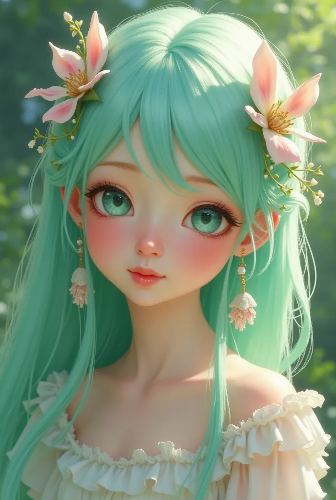 Mint hair, female, mint colored eyes, “Little Princess Mint” painting,  bunny girl