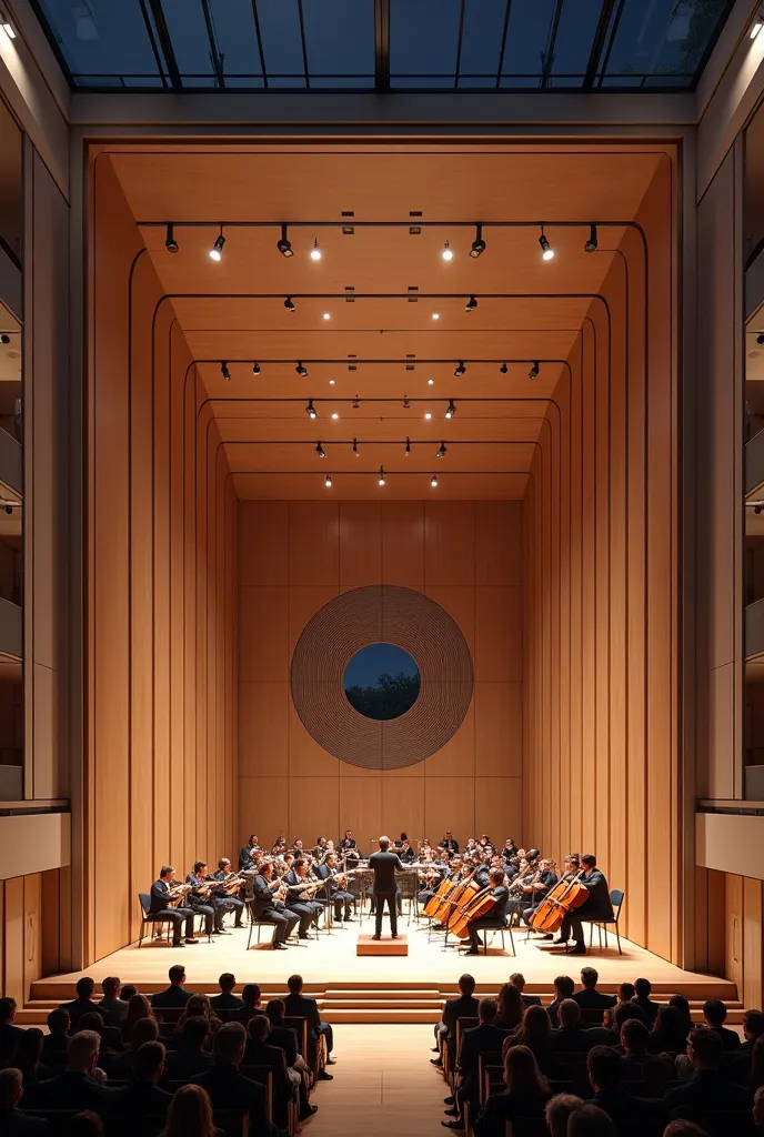 Rectangular concert hall, only one floor with soundproofed walls 