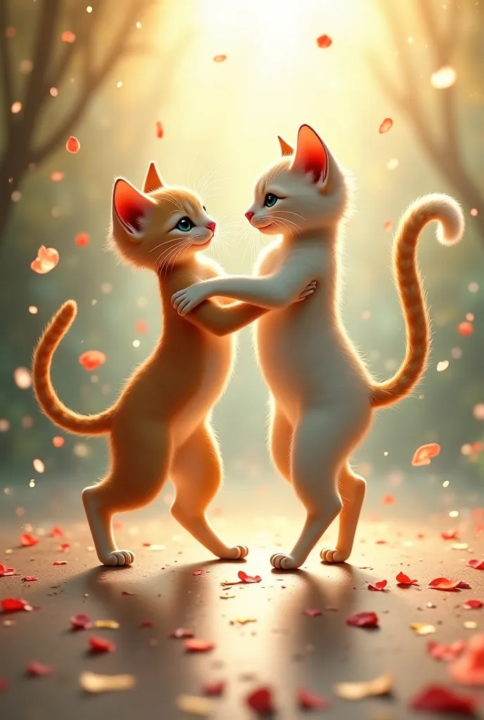 A cat dancing with another cat