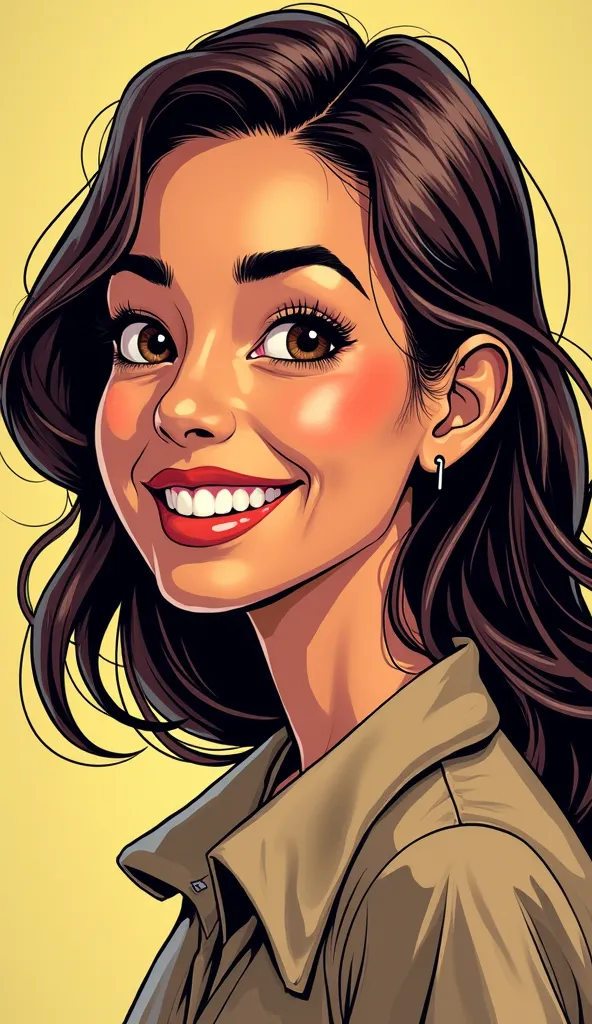 DISCREET image. with discreet casual clothes. image adult woman, american, JUST comic book style.smile. IMAGES WITH VIBRANT COLORS. just focus on face