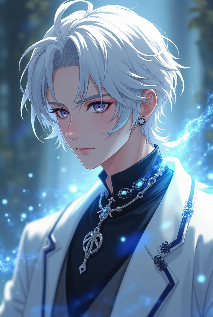 Make white haired anime character with aura and handsome boy