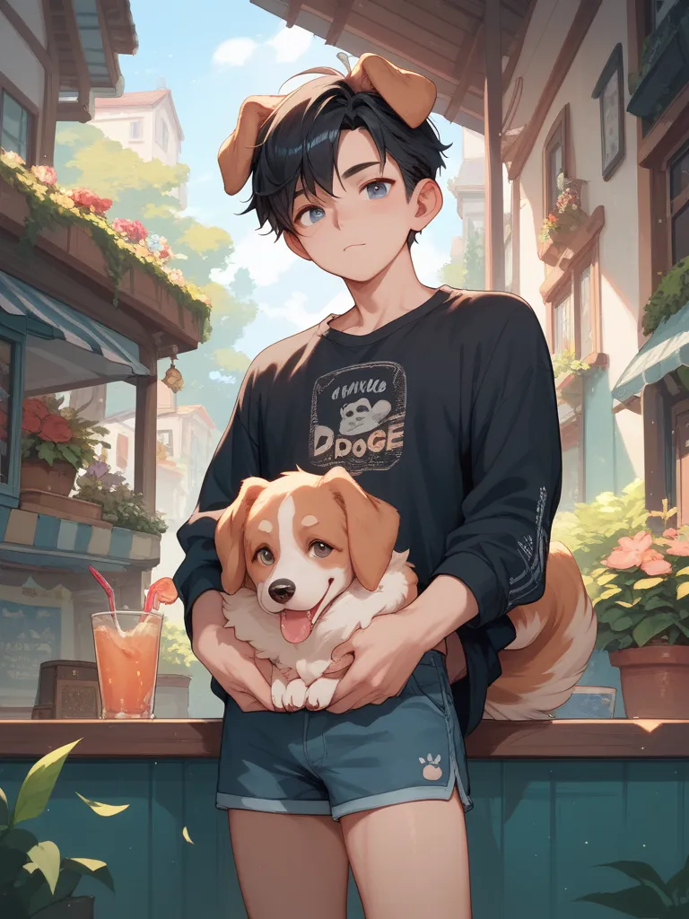 Boy with droopy ears, dog ears, black hair