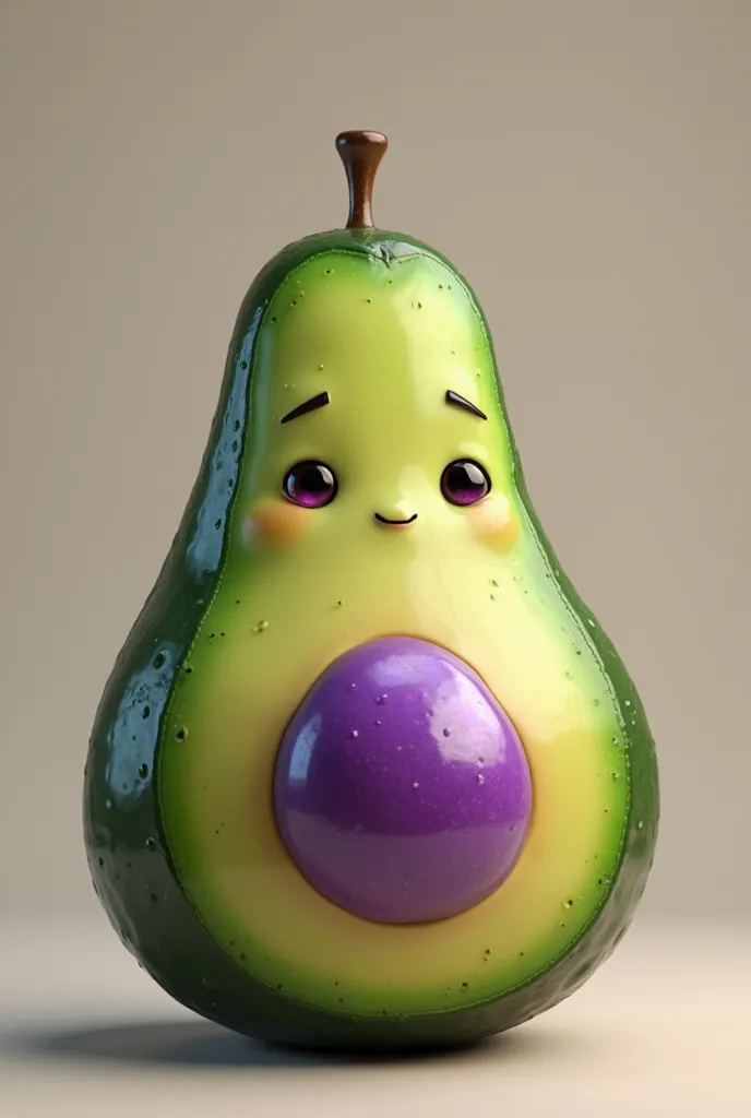 Make me an image of an avocado with purple lips and eyes 
