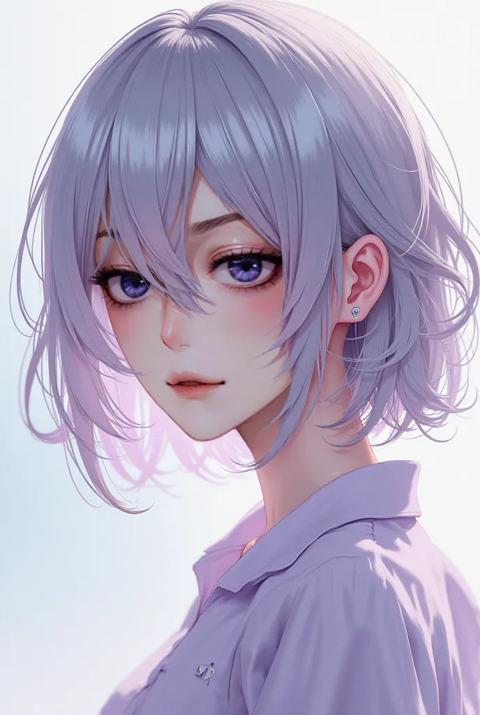 Girl illustration. .  high school students.  idol. Height 170cm.  silver hair.  purple eyes. beauty. infp.