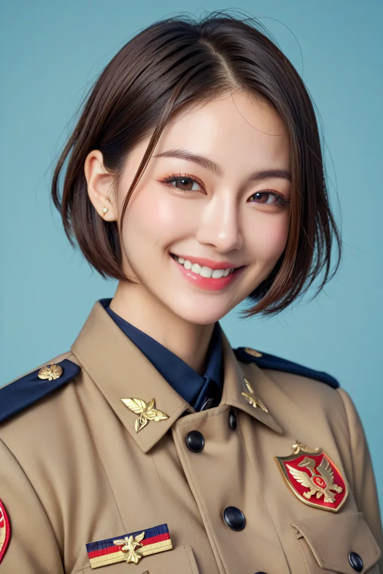 uniform、One 18-year-old female、smile、short hair