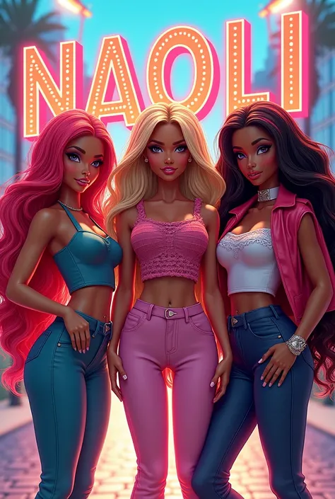 Create an image of the Bratz girls with the name Naoli on Women's Day