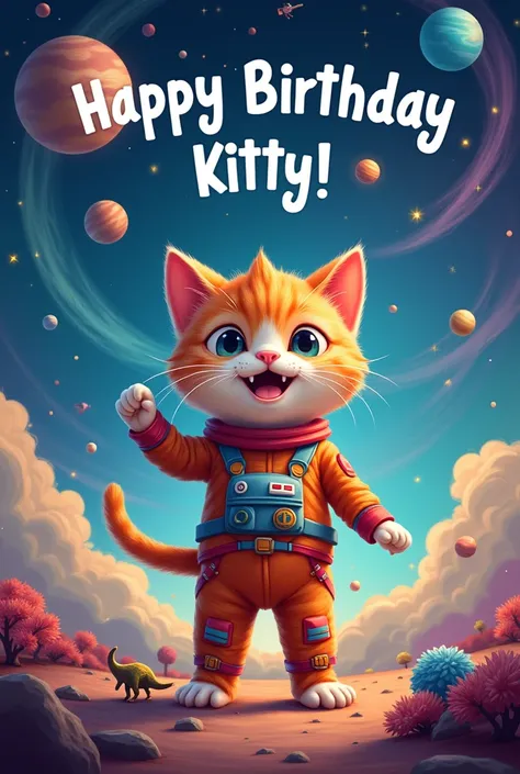 I wish you this was a card for my girlfriend for women's day, ona lubi koty  dinozaury i kosmos chce żeby była to taka kosmiczna kartka z napisem "Happy Birthday Kitty! "