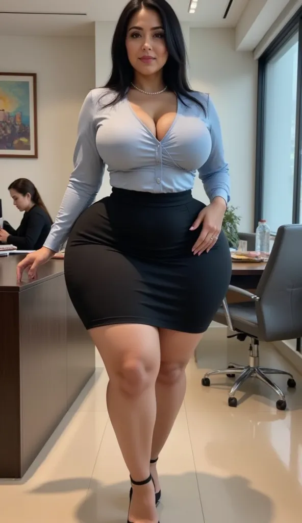 businesswoman, Veteran woman, mature woman (((60 YEARS))) white-skinned woman, beautiful face, slight wrinkles due to age, black hair, profiled nose, voluptuous body, bulky body,  curvy woman , Plus size woman, woman with generous curves , hourglass figure...