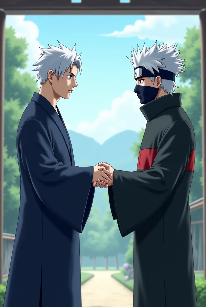 Gojo shaking hands with kakashi