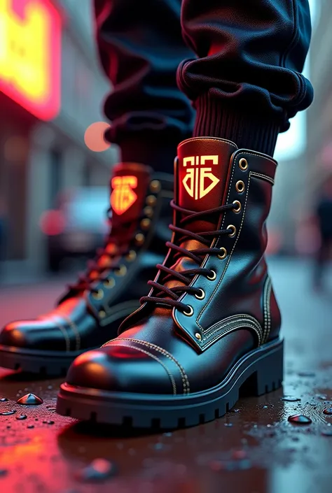 a close up of a pair of shoes with a logo on it, concept art inspired by Henric Trenk, tumblr, hurufiyya, huhd, he has boots, high shoes, ! haute couture!, heavy boots, !! haute couture!!, high quality fanart, concept art h 8 0 0, made with illustrator, co...