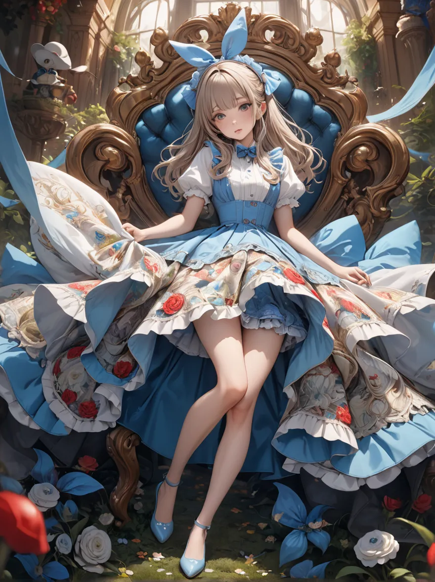 、1 girl, masterpiece, Top Quality, 8k, fine skin, The texture of fine fabric , beautiful detailed face, complicated details, very detailed, Alice in Wonderland,  full body