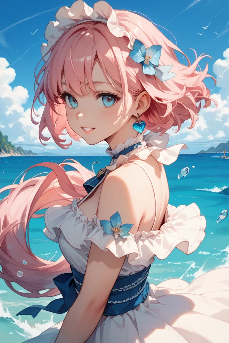 A girl with pink hair made of the sea