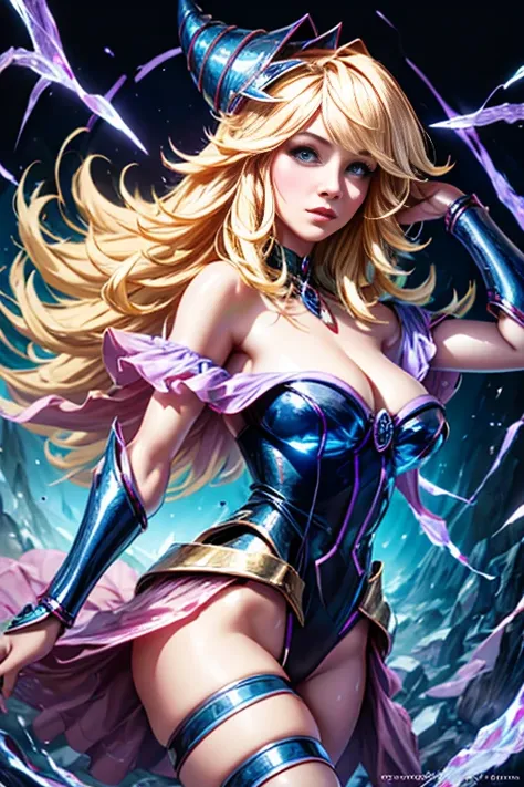 NSFW Dark Magician Girl, Glass Cover, upper body, side shot, Alternative Color, masterpiece, detailed illustration, realistic, Pixiv High Quality, exquisite, {{{Linda 1 Dark Magician Girl}}}, Super beauty merging with the machine, Elaborate shabby chic pat...