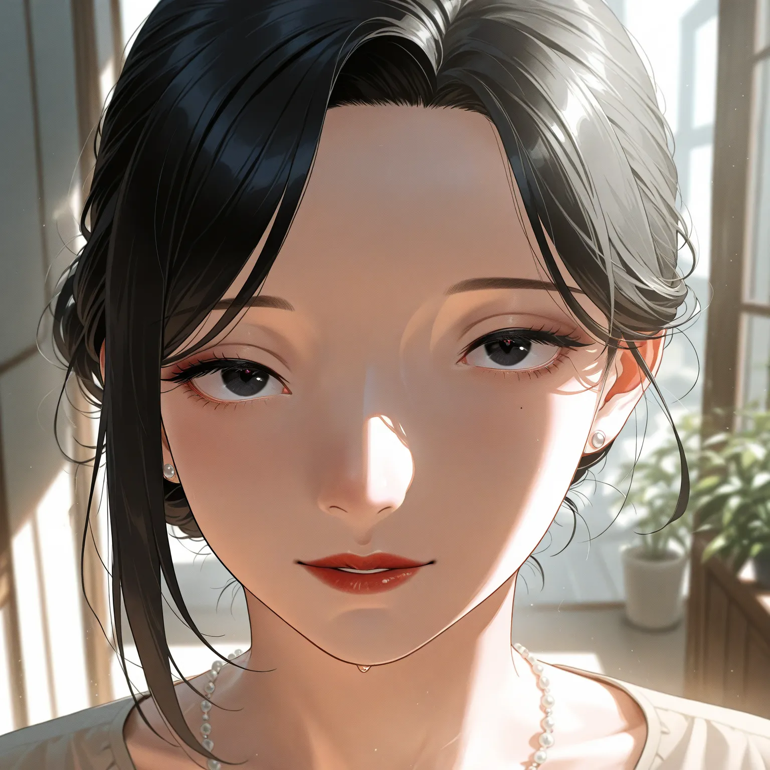 nsfw_manga_style, 1mature woman, solo, 35yo, a bewitching MILF, face focus, black hair, black eyes, Perfect Anatomy, Beautifully detailed face, Beautifully detailed eyes, masterpiece, amazing quality, intricate details, illustration, detailed background,