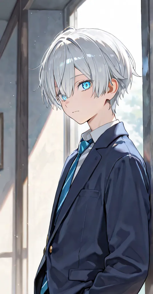 A REFRESHING SILVER-HAIRED BLUE-EYED MAN AGED 17 