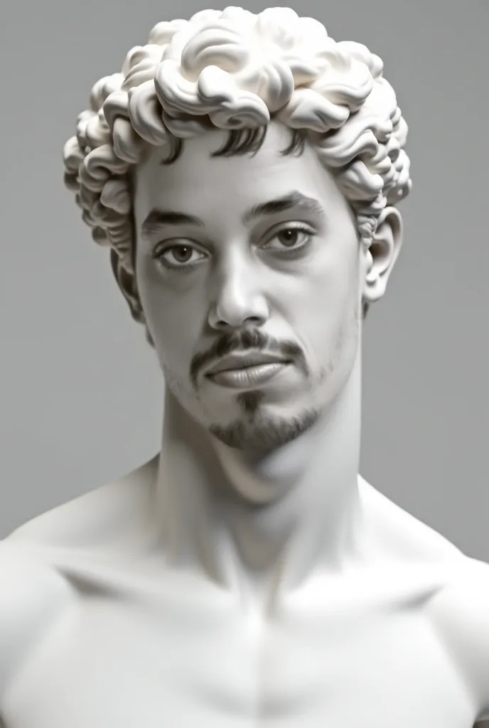 Create a sculpted Greek statue like this image. FACE AND SHOULDER ONLY up close