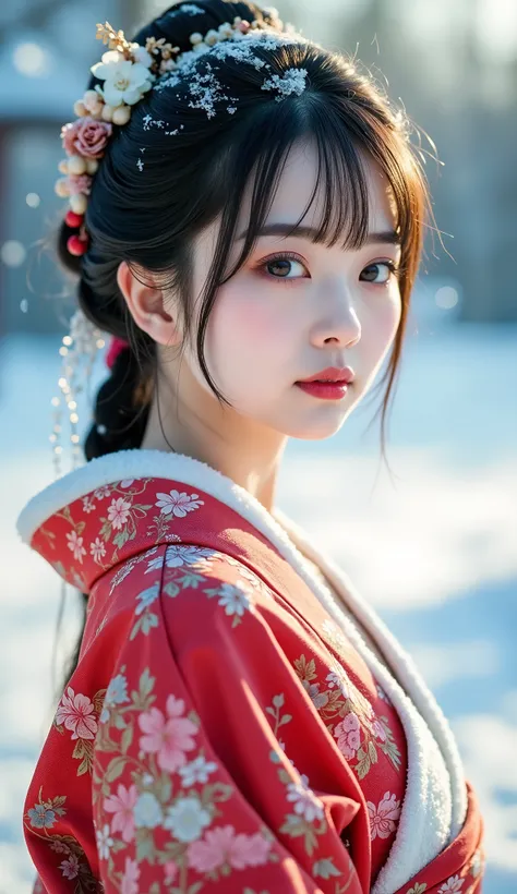 ( kimono)、fantasy landscape、(Top Quality,masterpiece:1.3,super A high resolution,),(Extremely Detailed,caustics),(Photoreal:1.4,RAW shooting), cowboyshot,  super realistic capture,very well detailed, Woman in One、solo、 High Resolution 16K  、 has a natural ...