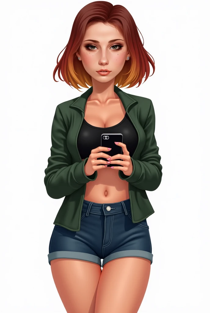 Generate a detailed character illustration based on the following description: 
  - Realistic
  - Gender: Female 
  - Age: 16 
  - Name: Loncia Cronada 
  - Physical Description: 
    -**Face:** boredom
    - Full body, slender, and short stature 
    - Pe...