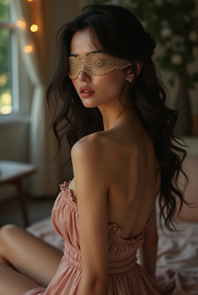  romantic ,sexy girl in a dress blindfolded