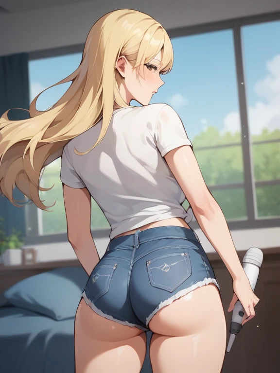 score_9, score_8_ up, score_7_ up, score_6_ up, score_5_ up, score_4_ up,  source_anime，nsfw，uncorrected，From behind with a 30-year-old blonde mature woman，Unnoticed from behind, she have a hot  with huge tots and bubble butt, ( Didn't look at the camera )...