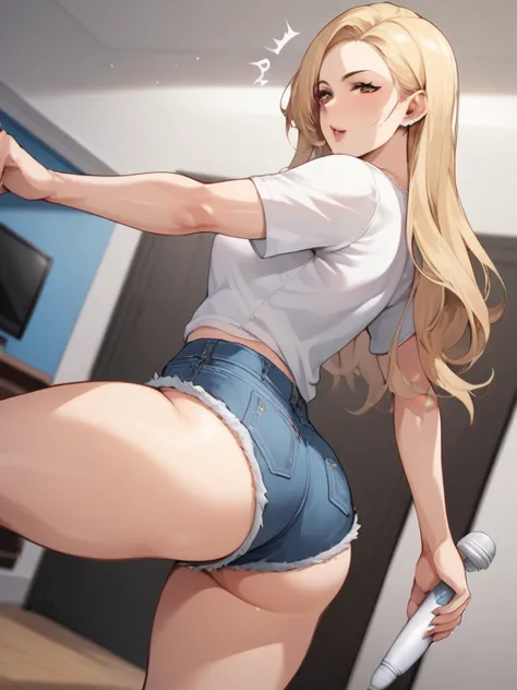 score_9, score_8_ up, score_7_ up, score_6_ up, score_5_ up, score_4_ up,  source_anime，nsfw，uncorrected，30 year old blonde mature，she have a hot with huge tots and bubble butt, ( Didn't look at the camera ), brown eyes, (blonde long hair), in beautiful im...