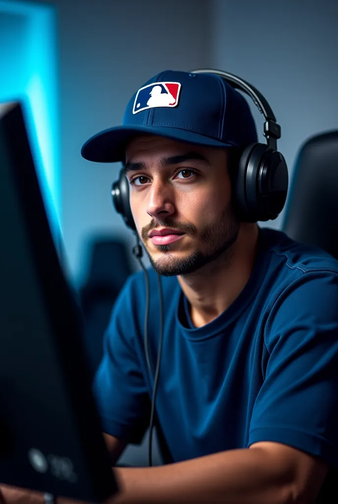 Young brown man gamer with MLB cap