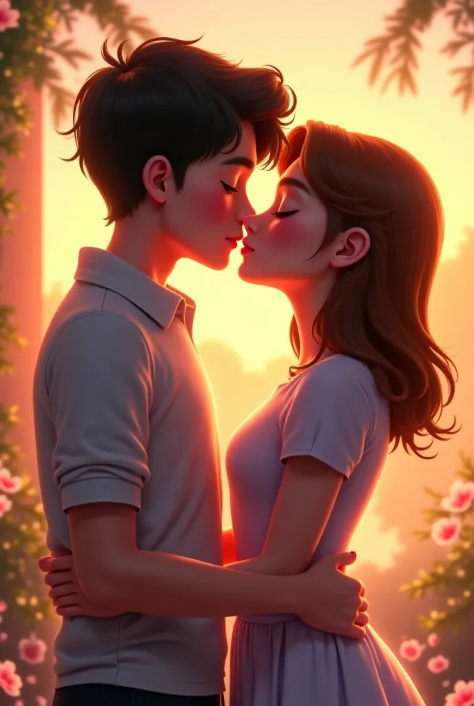 Boy and girl kissing