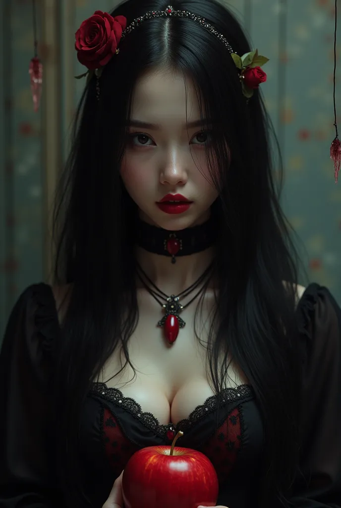 ((RAW photo),  absurd, (absurd resolution)), masterpiece, best quality, (} Extremely detailed 8k unit CG wallpaper), (best illustration), ( best shade ), Realistic lighting, detailed and beautiful brightness, (( 21 years old)), girl, long black hair, Queen...