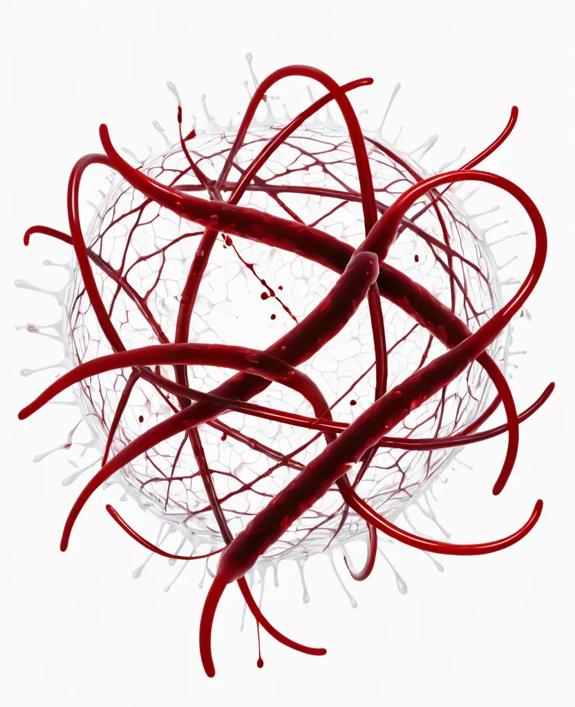 Just a blood stream traced and crossed several times with a virus walking through it. white background image. centered in the middle of the image 